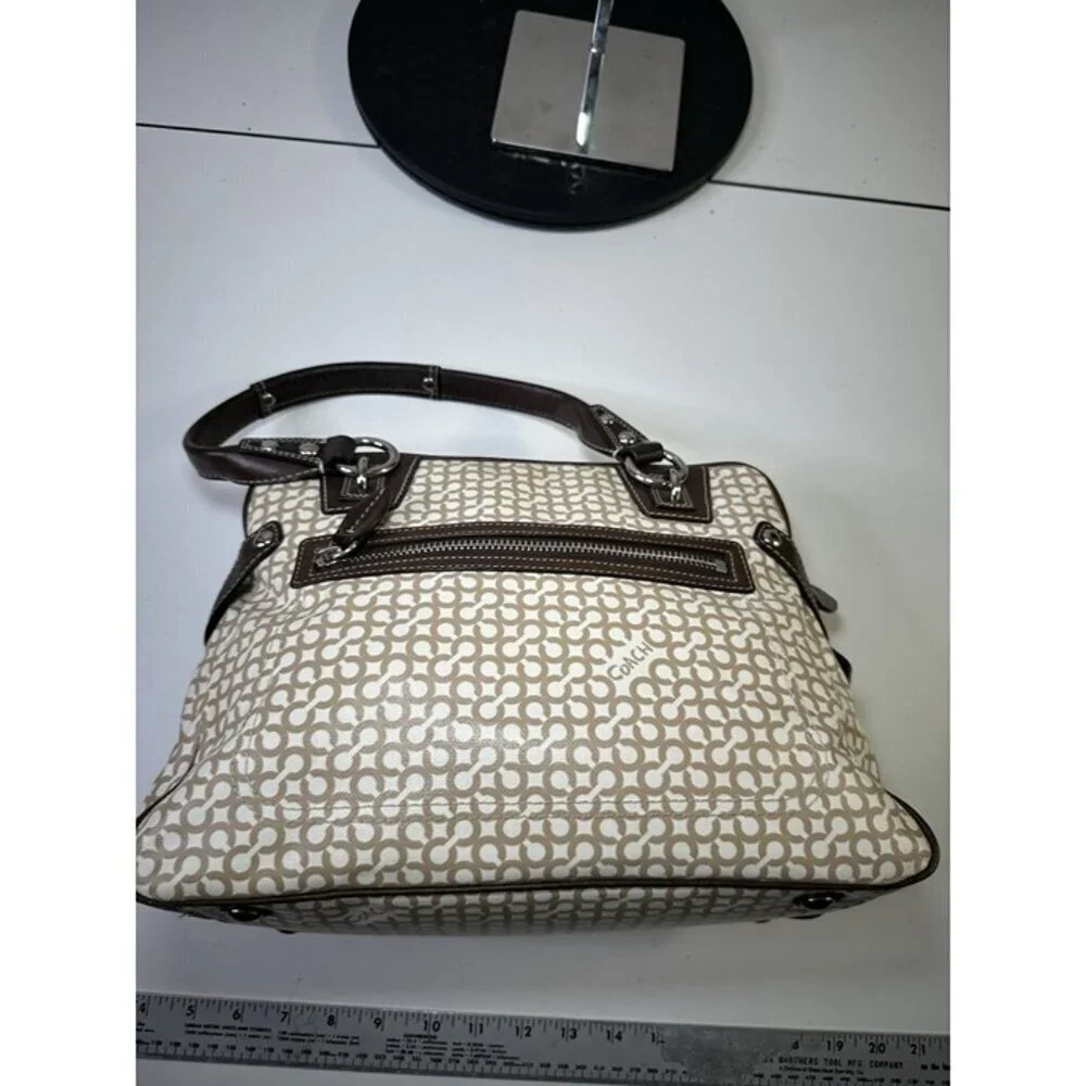 COACH Penelope Op Art Brown Leather Coated Canvas Satchel Shoulder Bag 13147